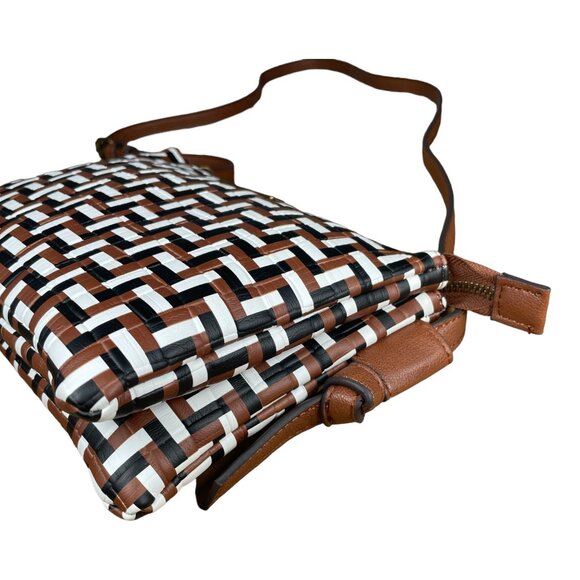 Frye & Co Faux Leather Brown Black & White Print Women's Crossbody Shoulder Bag - Picture 6 of 16